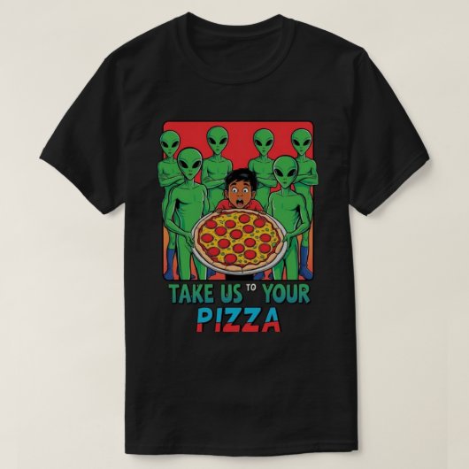 T-shirt Pizza Aliens blk Mens (Design devant)