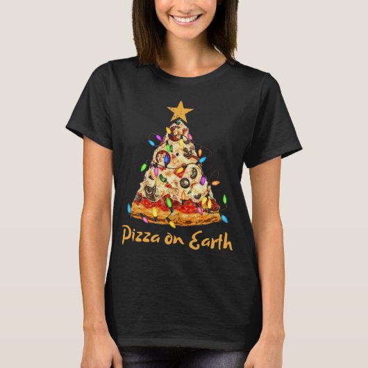 T-shirt Pizza amusante sur Terre Slice Arbre de Noël avec (Devant)