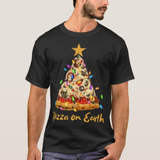 T-shirt Pizza amusante sur Terre Slice Arbre de Noël avec (Devant)
