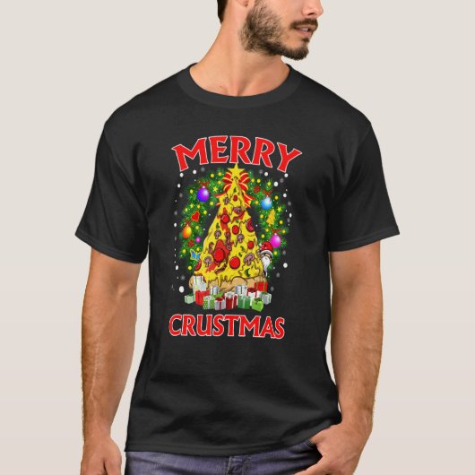 T-shirt Pizza Arbre de Noël Boules Noël Hommes garçons Noë (Devant)