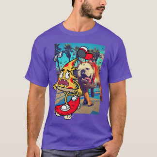 T-shirt Pizza Branchée Sur Un Chase De Chien De Skateboard