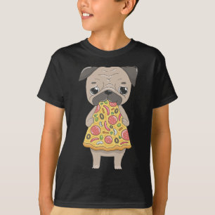 T-shirt Pizza carlin - Mignonne Carlin Chien Manger Pizza 