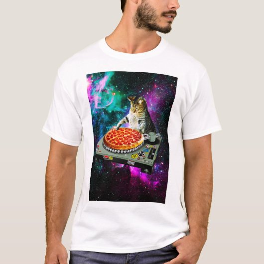 T-shirt Pizza de chat du DJ de l'espace (Devant)
