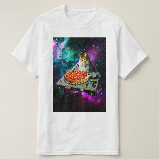 T-shirt Pizza de chat du DJ de l'espace (Design devant)