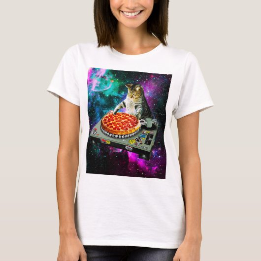 T-shirt Pizza de chat du DJ de l'espace (Devant)