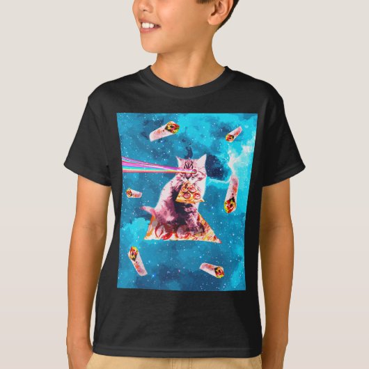 T-shirt Pizza de chat spatial - Yeux Laser Arc-en-ciel, Bu (Devant)