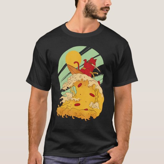 T-shirt Pizza De Surf Chat En Cool Samurai Style (Devant)