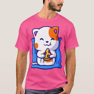 T-shirt Pizza mangeant des chats mignons sur un dessin Cou