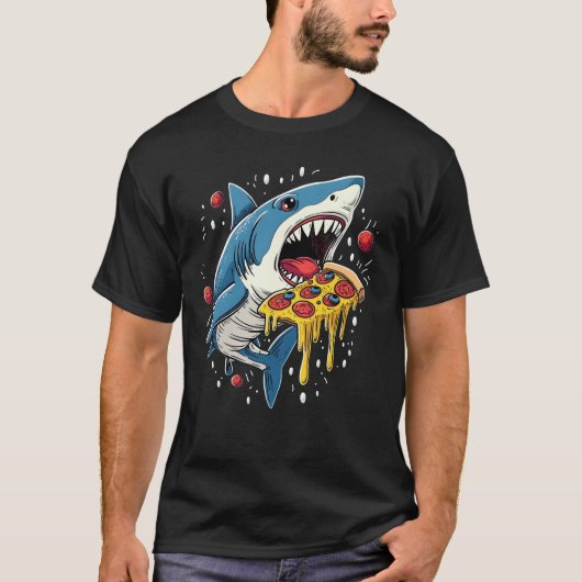 T-shirt Pizza mangeant du requin Amusant Pizza Lover (Devant)
