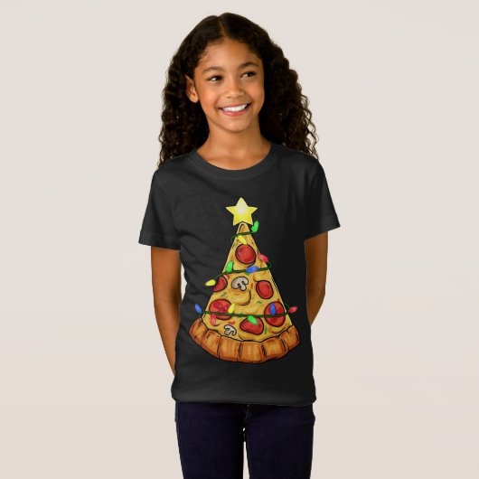 T-Shirt Pizza Noël Arbre Lumières Drôle Garçons Enfants No (Devant entier)