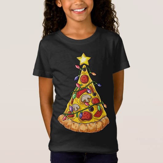 T-Shirt Pizza Noël Arbre Lumières Noël Crustmas Pepperon (Devant)