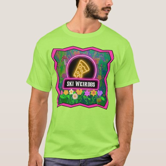 T-shirt Pizza Ski Weirdos Bordure rose (Devant)