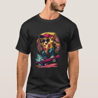 T-shirt Pizza Slice Retro Riding a Skateboard