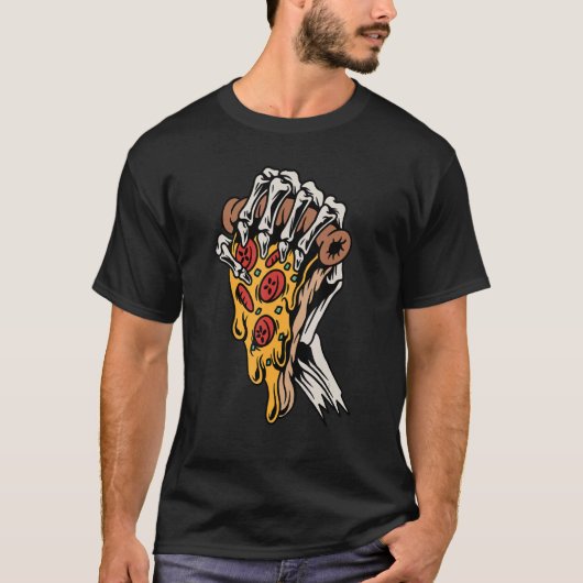 T-shirt Pizza Slice Skull Skeleton Main Halloween Zombie P (Devant)