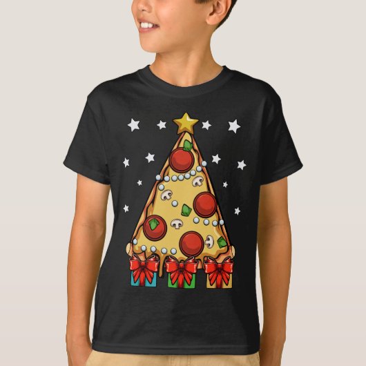 T-shirt Pizza Tree Lights Noël Avent Pizzeria Cheesy (Devant)