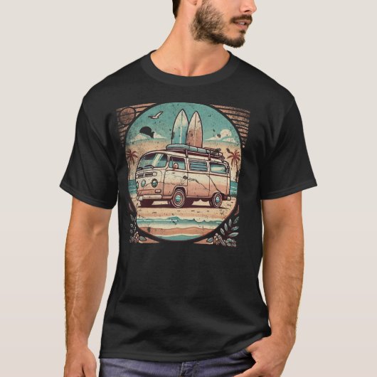 T-shirt Plage Camper Van vintage (Devant)