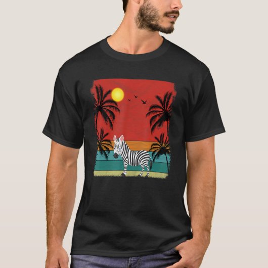 T-shirt Plage Cocotier Arbre Rétro Graphisme Zèbre Été (Devant)