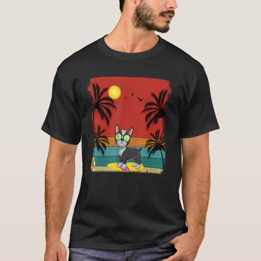 T-shirt Plage Cocout Tree Retro Graphisme Boston Terrier S (Devant)
