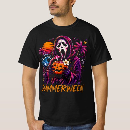 T-shirt Plage de citrouille Ghostface de Summerween (Devant)