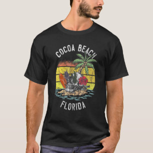 T-shirt Plage de Cocoa Floride Palmiers Crâne Surf Sunset