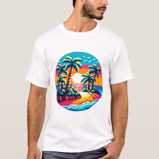 T-shirt Plage de coucher de soleil tropicale Relaxant Pixe (Devant)