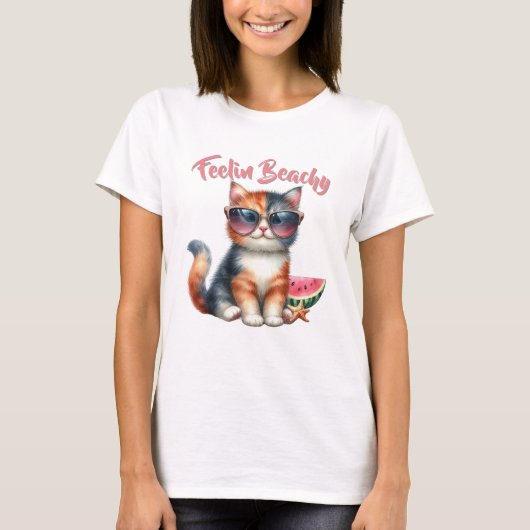 T-shirt Plage de Feelin Chat Cute (Devant)