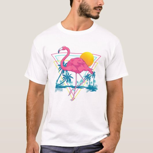 T-shirt Plage de Flamant rose rose Vibes d'été Palm Trees  (Devant)