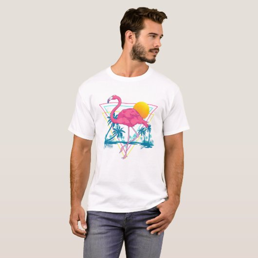 T-shirt Plage de Flamant rose rose Vibes d'été Palm Trees  (Devant entier)