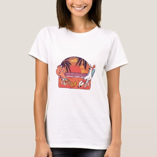 T-shirt Plage de licorne flamant rose (Devant)