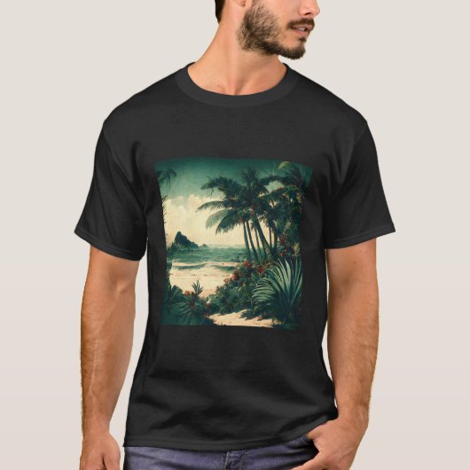 T-shirt Plage de mer tropicale Palm Tree Ocean Wave Nature (Devant)