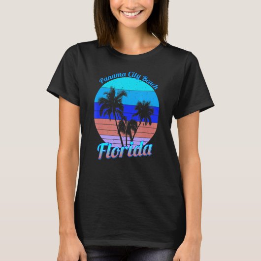 T-shirt Plage de Panama City Floride Retro Palm Tree Tropi (Devant)