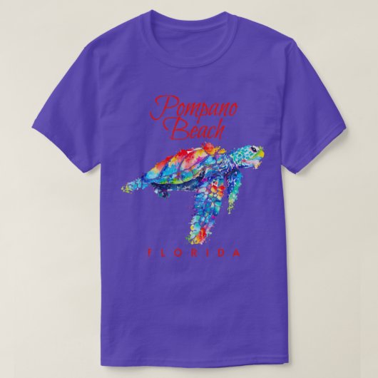 T-shirt Plage de Pompano Floride Aquarelle Tortue de mer (Design devant)