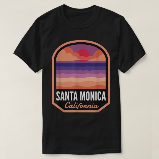 T-shirt Plage de Santa Monica CA Retro Sunset  (Design devant)