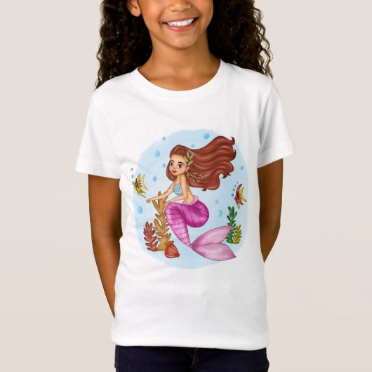 T-Shirt plage de sirène pour filles mignonnes (Devant)