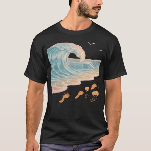 T-shirt Plage de verre liquide avec empreintes florales (Devant)