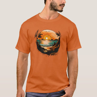 T-shirt Plage d'été avec mer et cadeau oiseaux