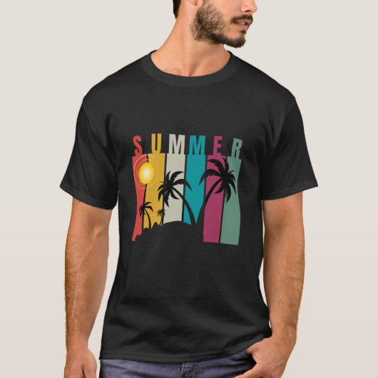 T-shirt Plage d'été de Sunset Palm Tree Surfing (Devant)