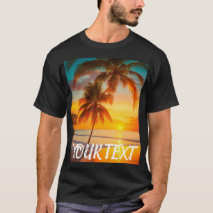 T-shirt plage d'été océan vacances palmier coucher de sole