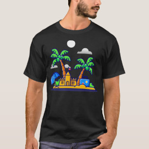 T-shirt Plage Été Château De Sable Et Cocotiers Cartoon