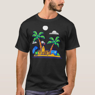 T-shirt Plage Été Château De Sable Et Cocotiers Cartoon