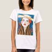 T-shirt Plage Fille Bleu Orange Graphique Imprimé (Devant)