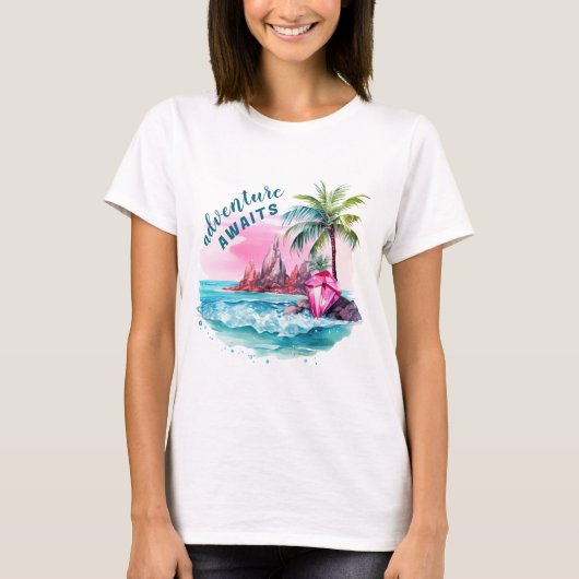 T-shirt Plage Palm Tree Mountain View Aventure Attend (Devant)