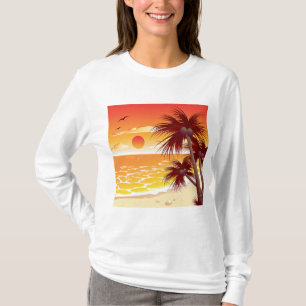 T-shirt Plage Palmier Coucher de Soleil Tropical Île
