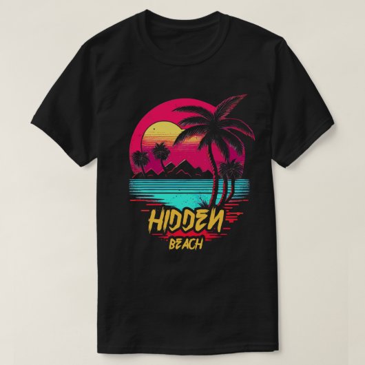 T-shirt Plage Retrowave Plage Cachée (Design devant)