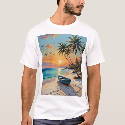 T-shirt Plage tropicale Coucher de soleil Palm Arbre Parad (Devant)