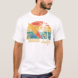 T-shirt Plage Vacances été Rétro Sunset Surfboard