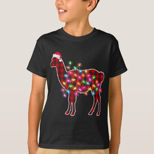 T-shirt Plaid Buffalo Llama Christmas Pajamas Xmas Lights (Devant)
