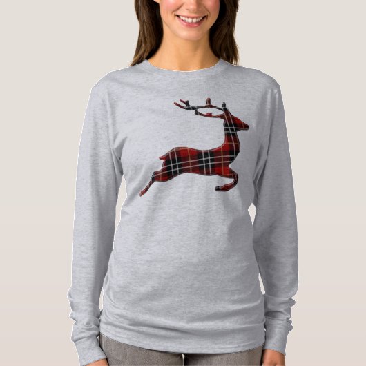 T-shirt Plaid Deer Ladies Grey Long Sleeve (Devant)