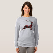 T-shirt Plaid Deer Ladies Grey Long Sleeve (Devant entier)