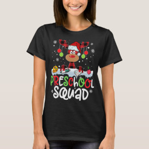 T-shirt Plaid Reindeer Santa Hat Equipe préscolaire Enseig